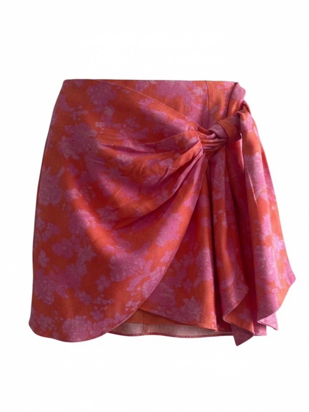 DO+BE Orange and Pink Floral Tie-Side Mini Skirt
